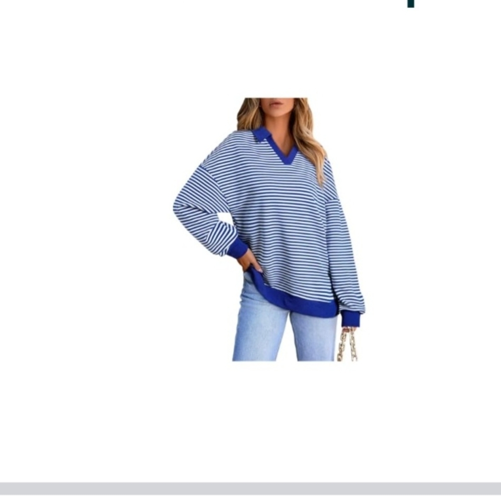 AlvaQ Womens Small Oversized Striped VNeck Drop Shoulders Tunic Top NWOT